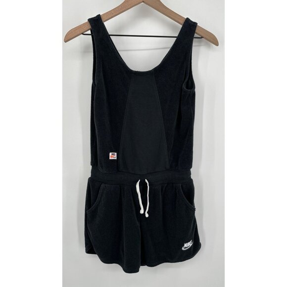 Nike Sportswear Jumpsuit Women Large Shorts Black Terry Sleeveless Stretch Pocke - Picture 1 of 9